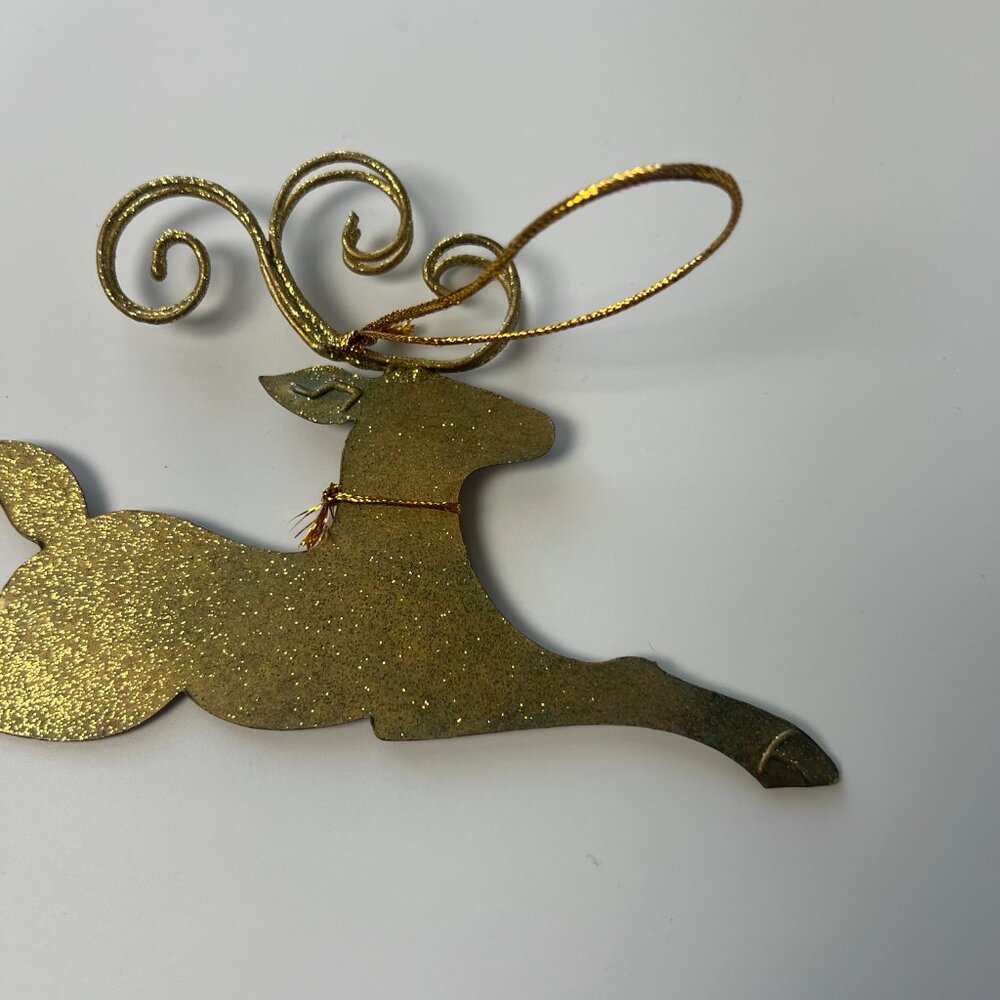 Flat Gold Glitter Metal Reindeer Christmas Ornament - Picture 4 of 7